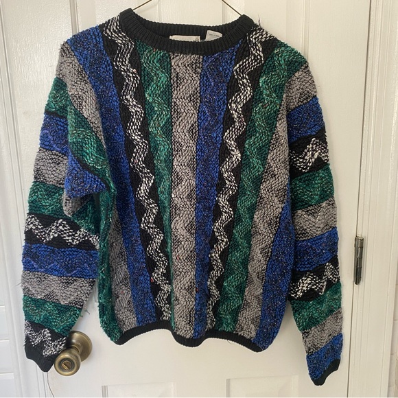 Vintage Coogi Style 1980s Striped Sweater Sz S - Picture 2 of 2